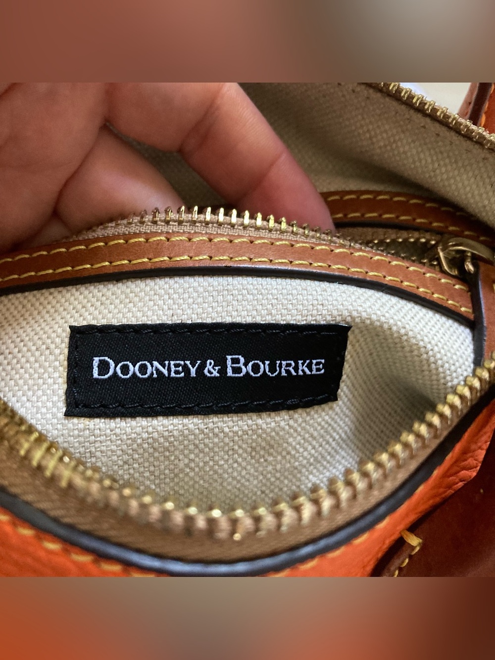 Dooney and Burke barrel Orange Leather Top-Handle Satchel with Brown Accents - Picture 12 of 13